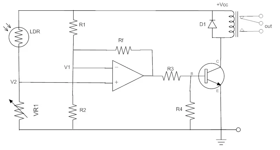 Light-Sensitive Switch Using a Differential Amplifier and LDR