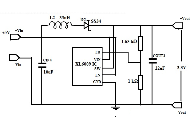 DC Boost Converter Circuit with Xl6009 & SS34 Schottky Diode